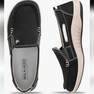 Walk-Hero Comfort Walking Slip On Shoes Black & White Size 9